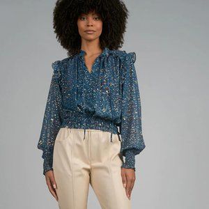 NWT Elan Printed Chiffon Long Sleeve Blouse